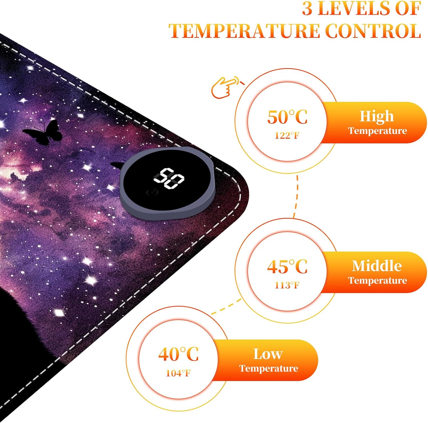 Heated Mouse Pad with 3 Heating Modes & 3 Hours Auto Shut,31.5"x 13" Fast Heating Desk Mat,PU Leather Office Desk Mat,Astral Cat