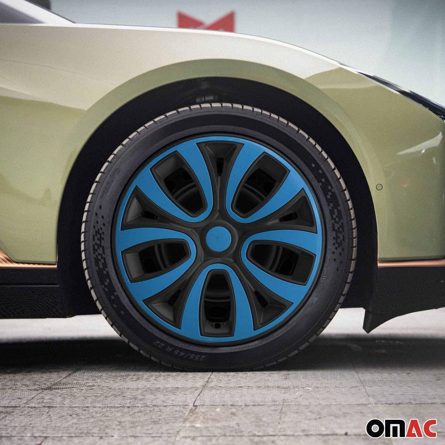 OMAC 4X Radkappen Radzierblenden Radblenden 15" Zoll Stahlfelgen Matt Schwarz-Blau