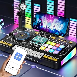 Kids DJ Mixer Board Controller Toy Set with Turntable, Piano Keys, Microphone & Bluetooth - Musical Instrument Toy for Toddlers, Babies & 3-8 Year Old Boys & Girls - Birthday (Black)