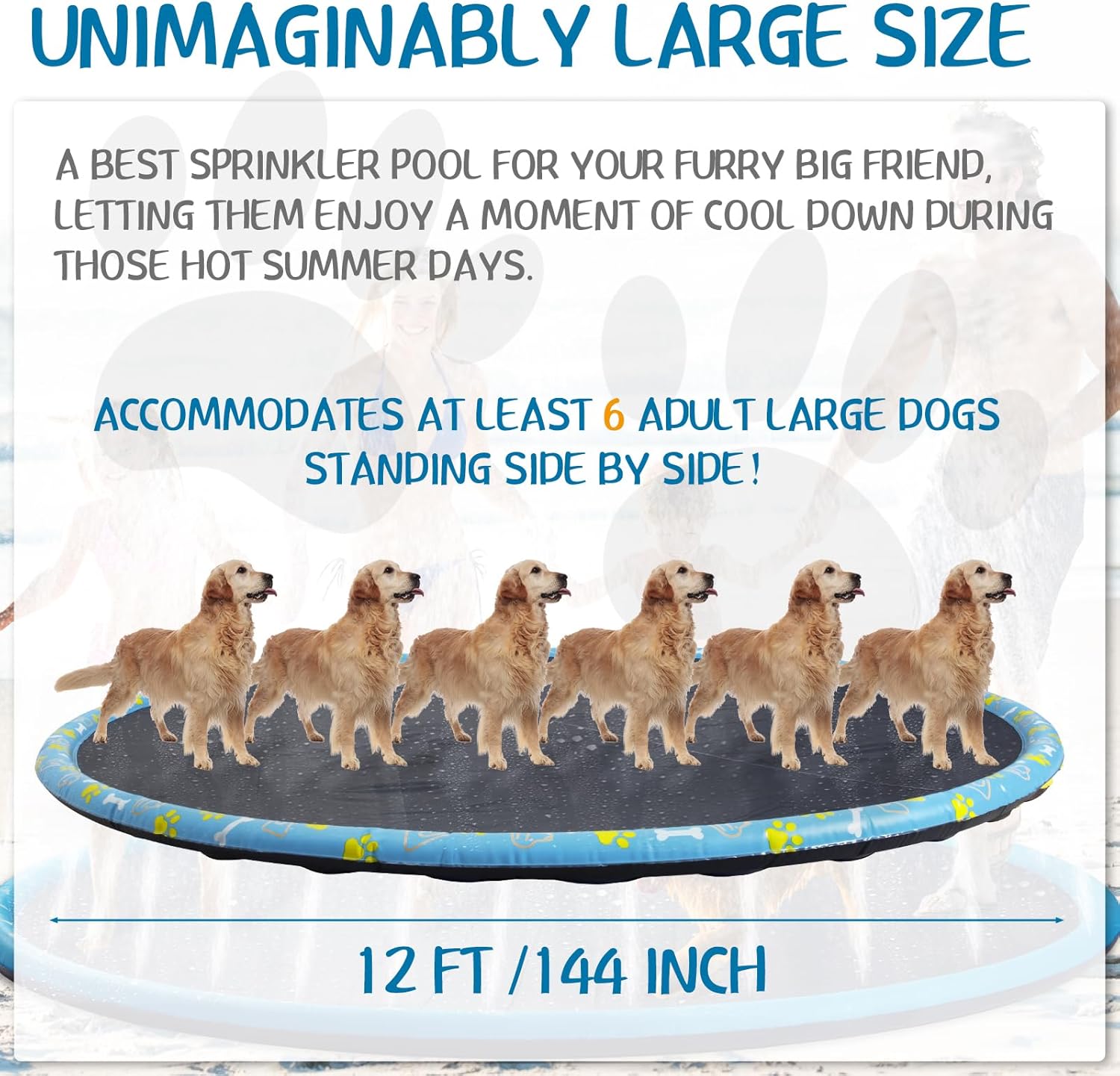 Lewtemi 12 ft Extra Large Non Slip Splash Pad 144" for Adult and Dog Giant Thicken Sprinkler Pool Summer Outdoor Fun Backyard Fountain Mat for Pet Dog(Lovely Style)