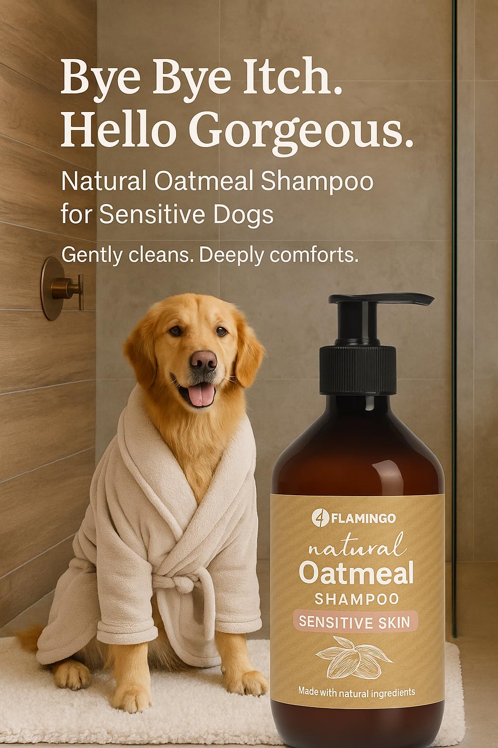 Shampoing Chien - shampoing pour Chien - 500ml - Spécialement la Peau Sensible - pour Le Traitement de la Peau sèche et irritée - Flamingo Shampooing Naturel à l'avoine