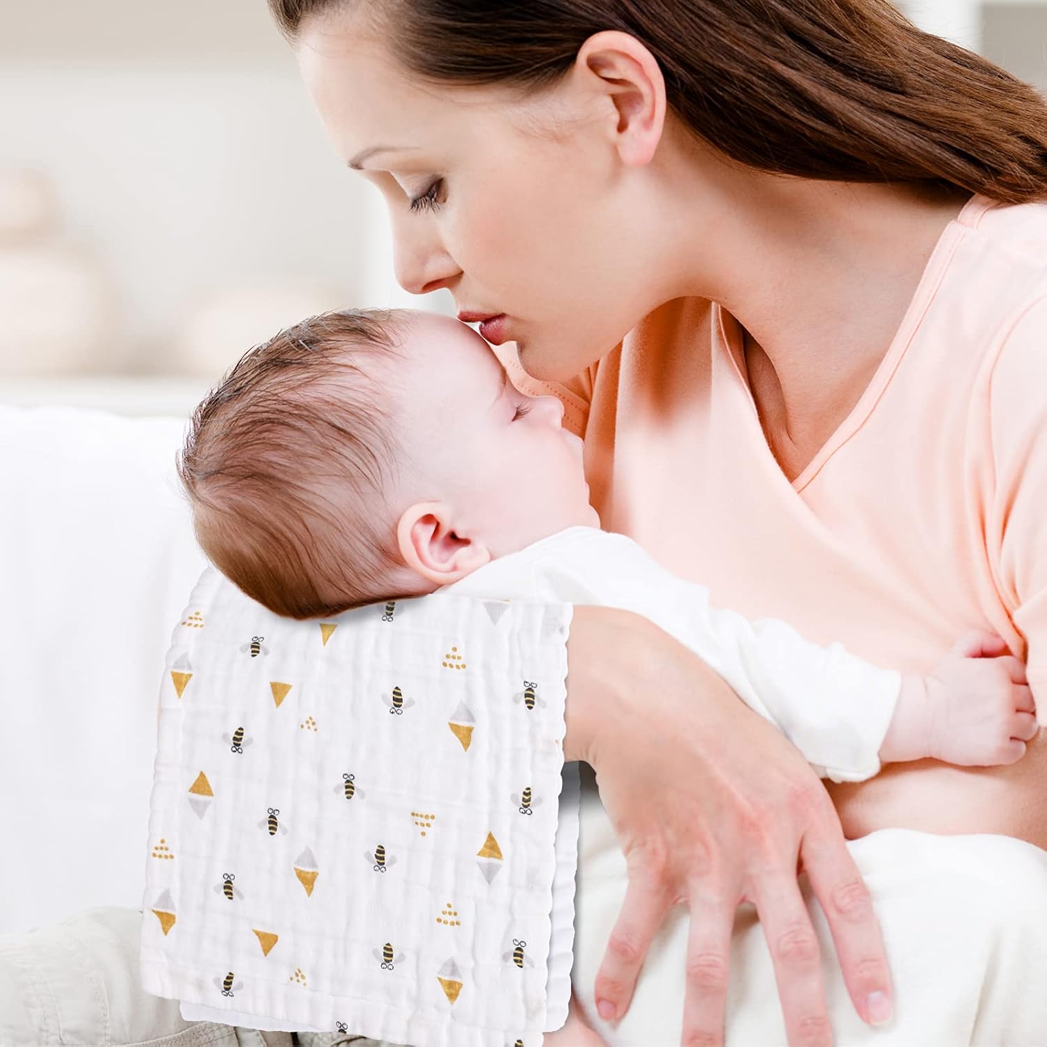 Muslin Baby Burp Cloths 10-Pack Super Absorbent Bee Burping Rugs 18 X 9 inches 6 Layers Washcloths Face Towels Premium Soft Natural for Sensitive Skin Baby 100% Organic Cotton : Baby