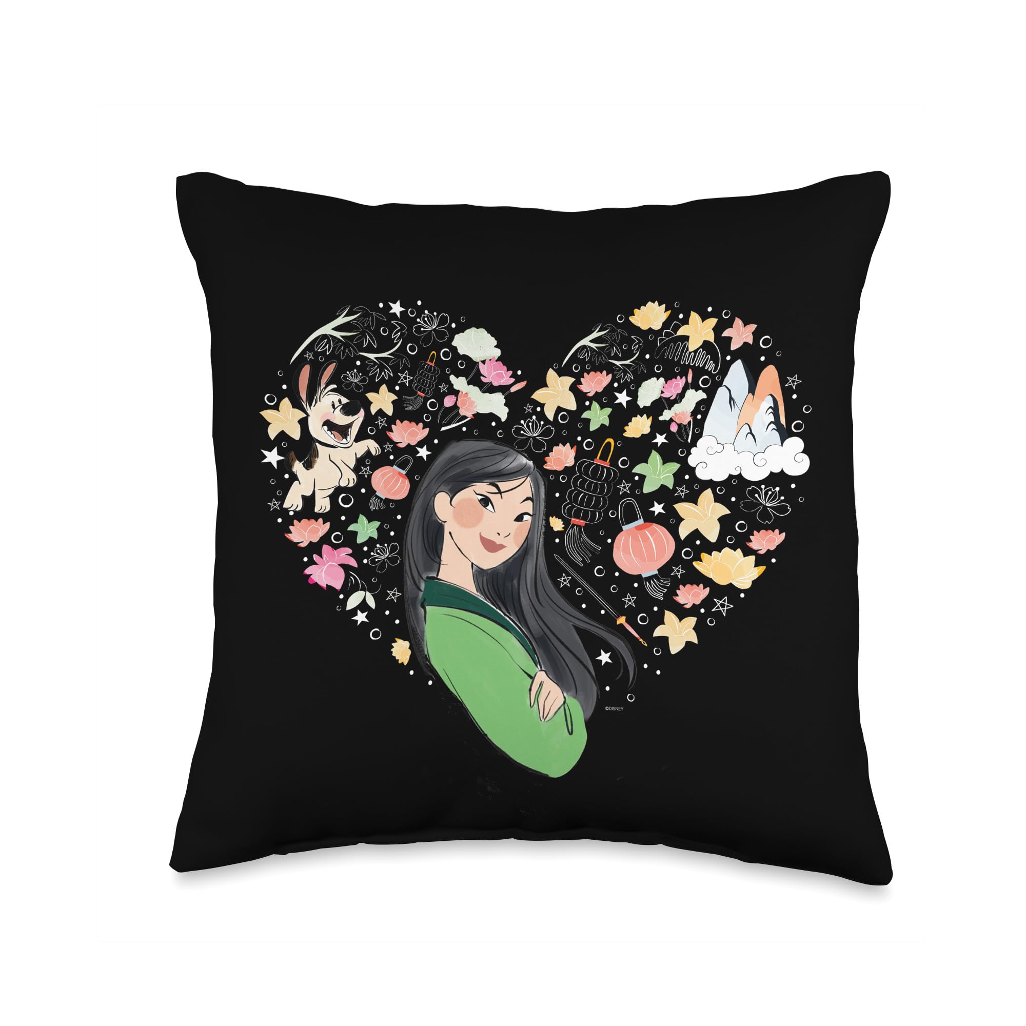 Coussin Mulan Disney multicolore 16x16 aux finitions graphiques soignées