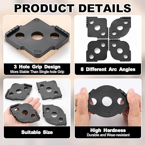Miniatura 10 de Xuhal 4 plantillas de enrutador de plantilla de radio, 8 plantillas de enrutamiento de radio de esquina de ángulo de radio, enrutamiento de esquinas