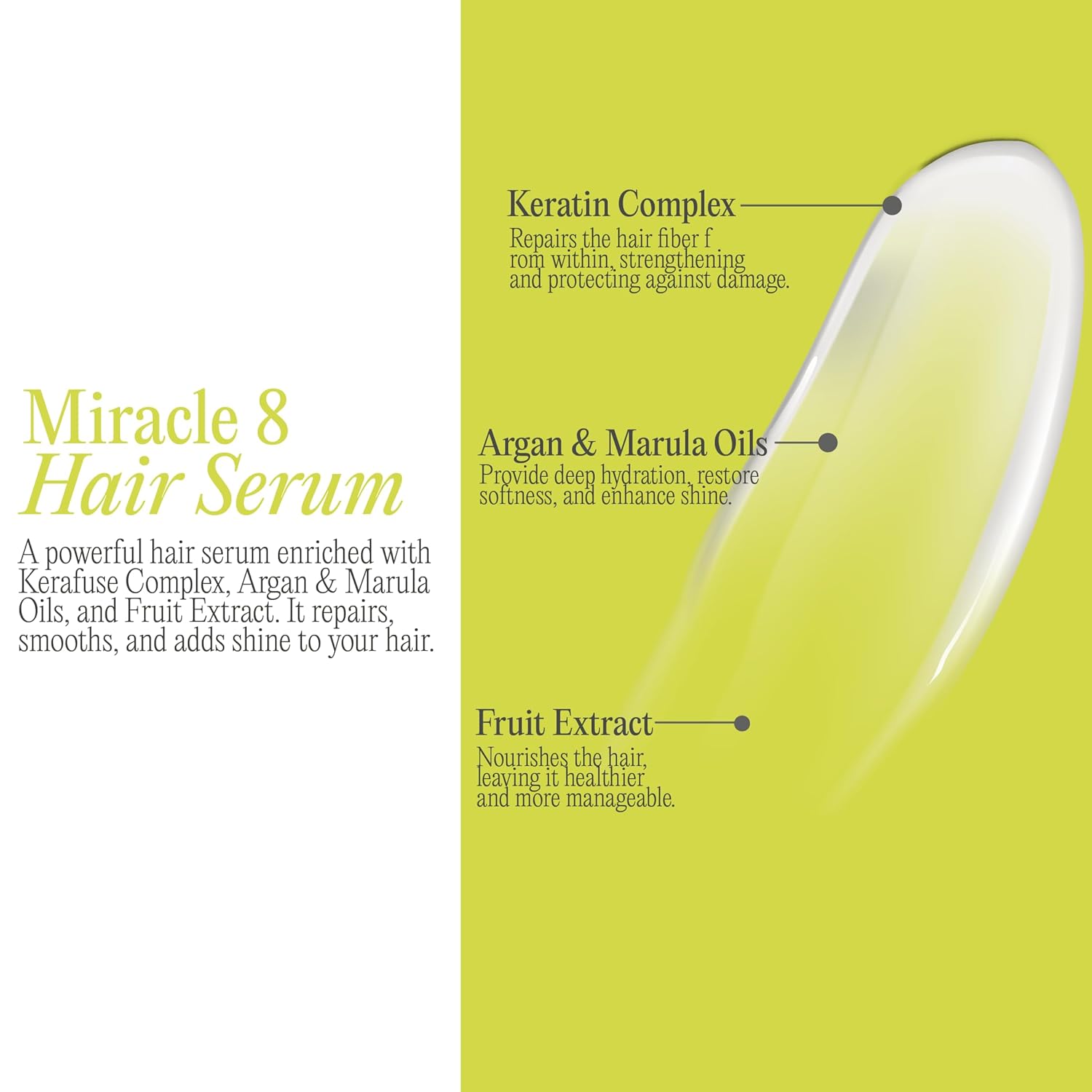 Miracle 8 Keratin Hair Serum by K-Pure, Instant Deep Conditioning Treatment, Sulfate & Paraben Free, Keratin & Argan Oil Growth Formula for Repairing Dry, Damaged Hair, Frizz Control, & Lasting Shine