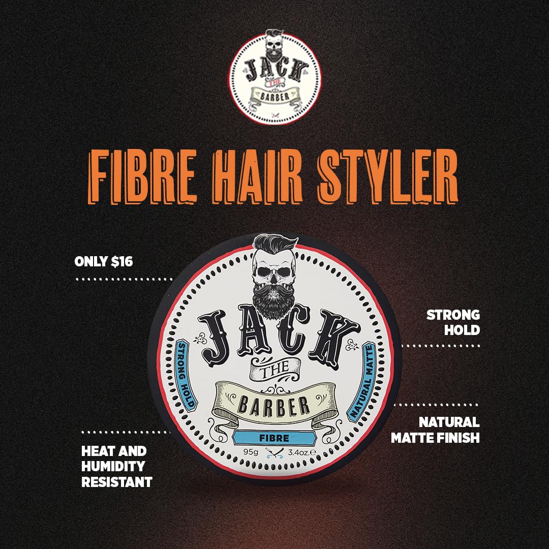 JACK THE BARBER Faser: Starker Halt, natürliches mattes Finish, füllt feines oder dünner werdendes Haar, sofort dicker, Haarverdichter und Topper für feines Haar, für alle Haartypen, 95 g