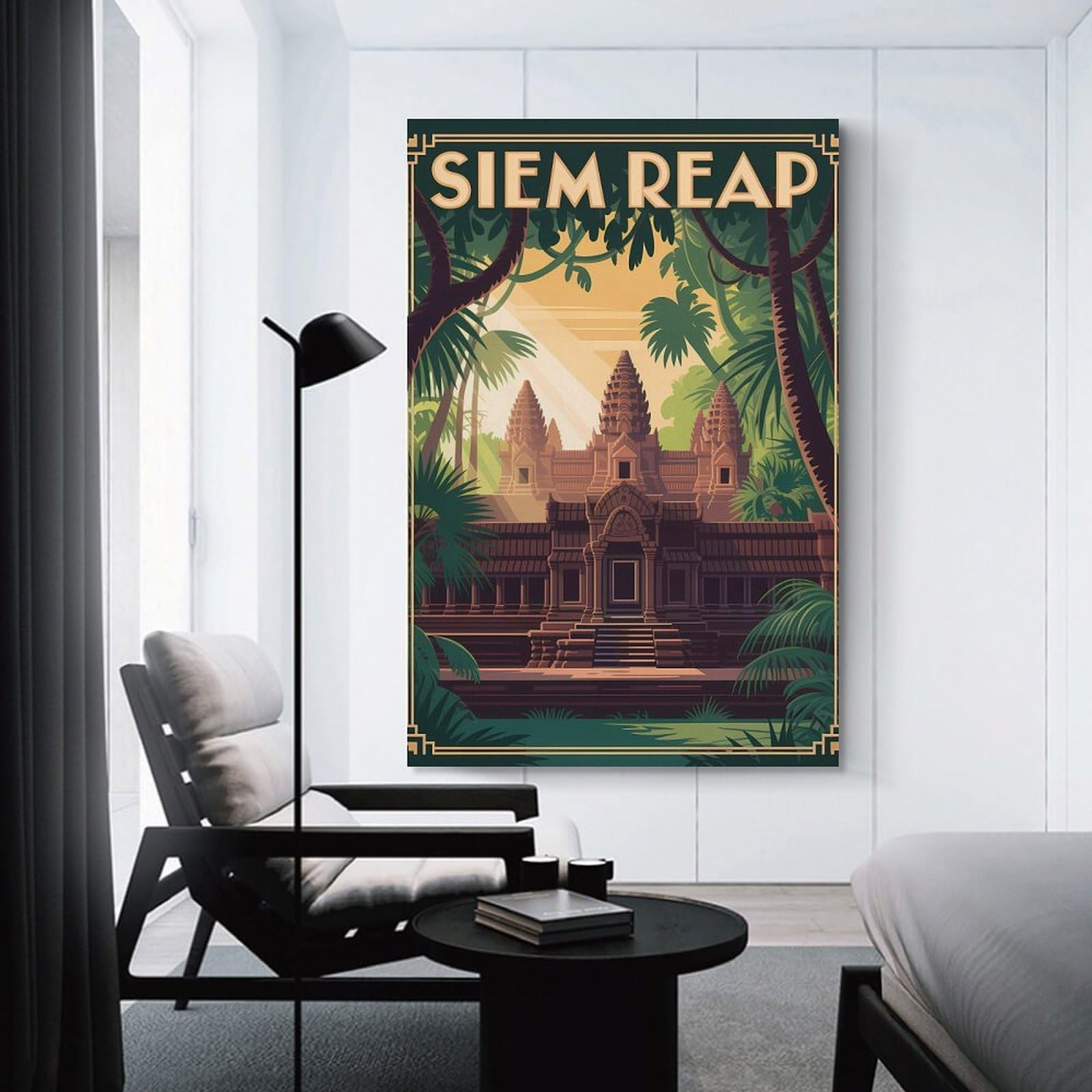 Junmoney Siem Reap Travel Canvas Wall Art 24x36inch(60x90cm), for Home Lounge, Bedroom Or Reading Nook, Eye Catching Artwork for Blank Walls