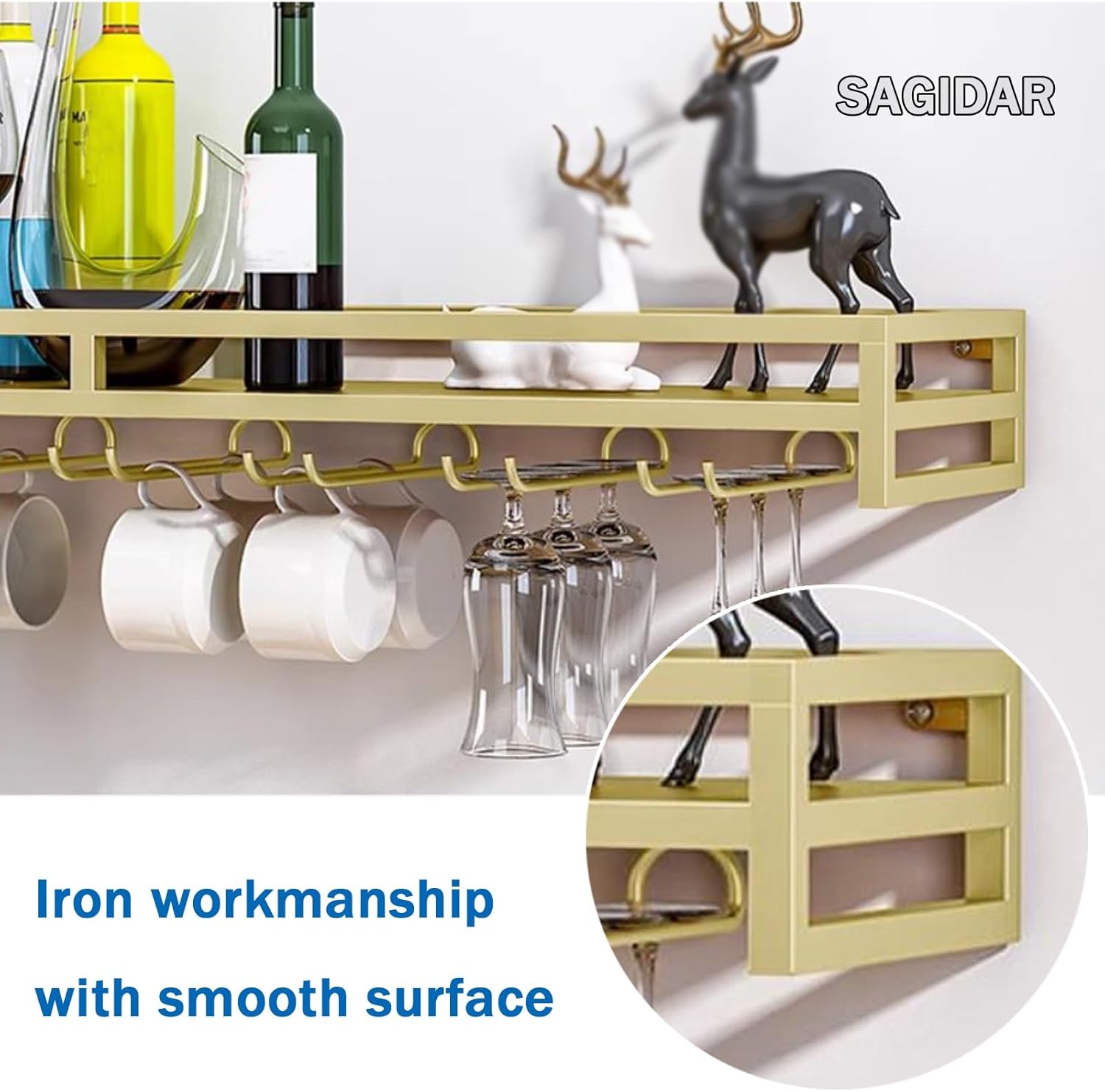 Wine Glass Holder Support Wall-Mounted Wine Racks 60/80/100cm Floating Storage for Home Bar High Load Capacity Black/White/Gold Finish Perfect for Café & Restaurant