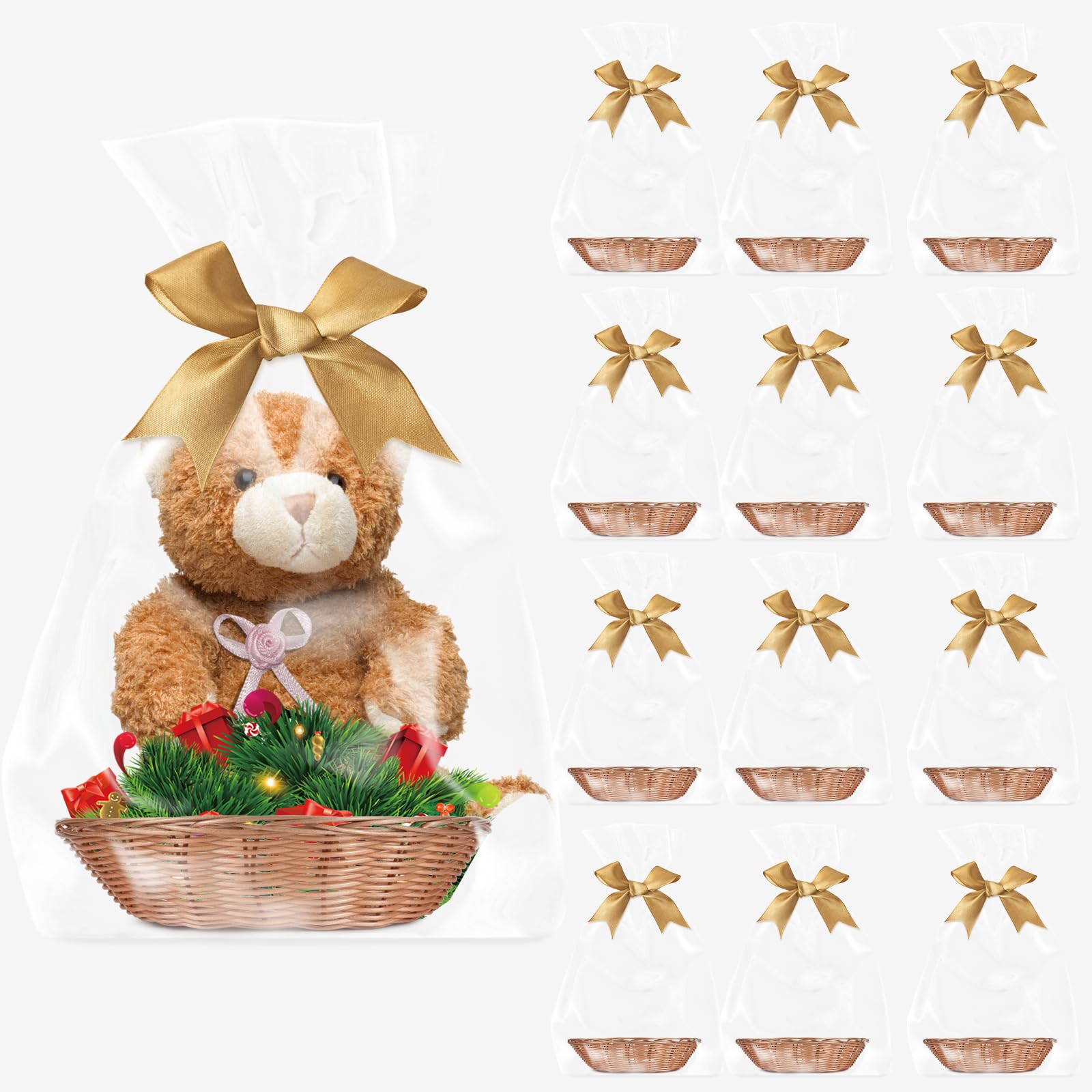 Photo 1 of Plastic Basket for Gifts Empty,16 Packs 11" Large Simulation Wicker Basket to Fill,Food Bread Basket for Kitchen Party and Serving