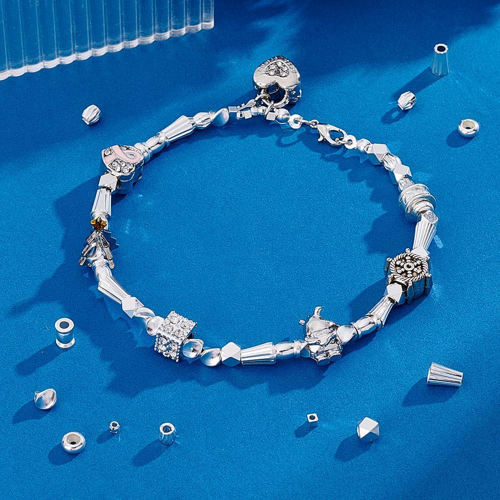 PH PandaHall 80pcs 8 Styles 925 Sterling Silver Plated Beads, 2~7mm Brass Spacer Beads Round/Cube/Faceted Loose Bead Craft Bead for DIY Earrings Bracelets Necklaces Jewelry Making Crafting - Image 4