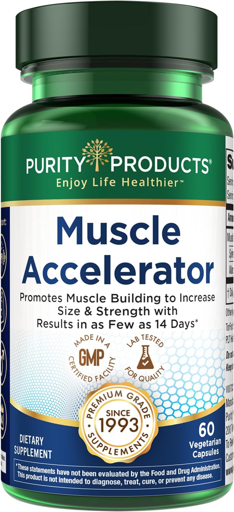 Purity Products Muscle Accelerator 650 mg Patented & Clinically Tested Muscle Accelerator Blend of Ayurvedic Herbal Extracts Promotes Strength, Endurance + Muscle Growth - 60 Veg Caps