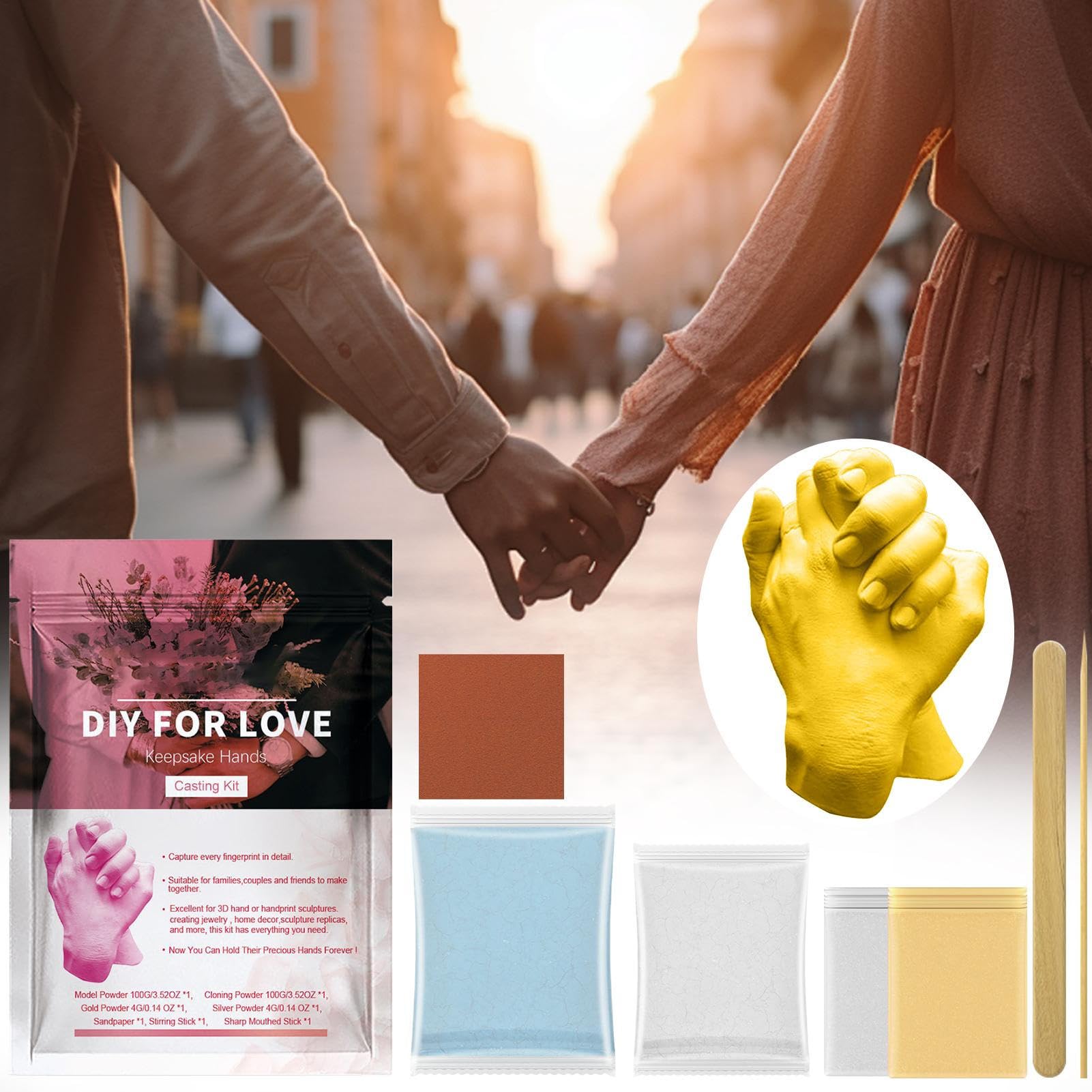 Kit d'empreintes de Main pour Couples | Statue Faite à la Main | Activité Romantique en Couple, Sculpture Souvenir comme Projet créatif et Accessoire de Maison