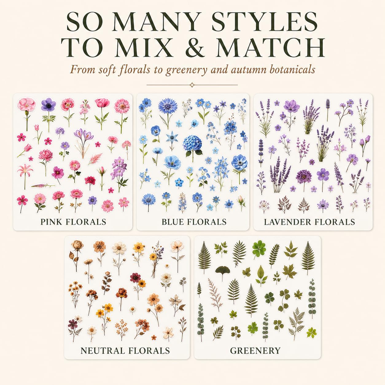 320 Pcs Transparent Flower Stickers for Scrapbooking