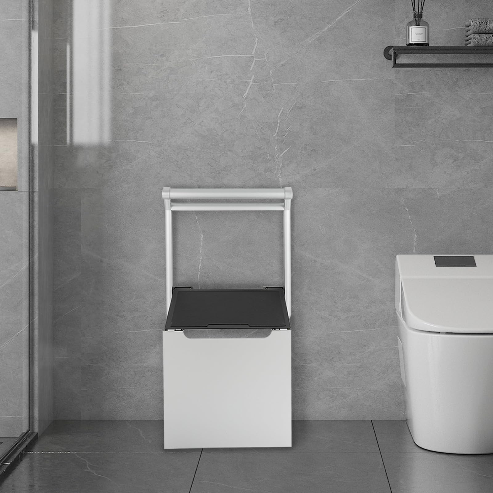Silla de baño plegable para montaje en pared, asiento plegable de ducha, montaje en pared, para personas mayores (plata)