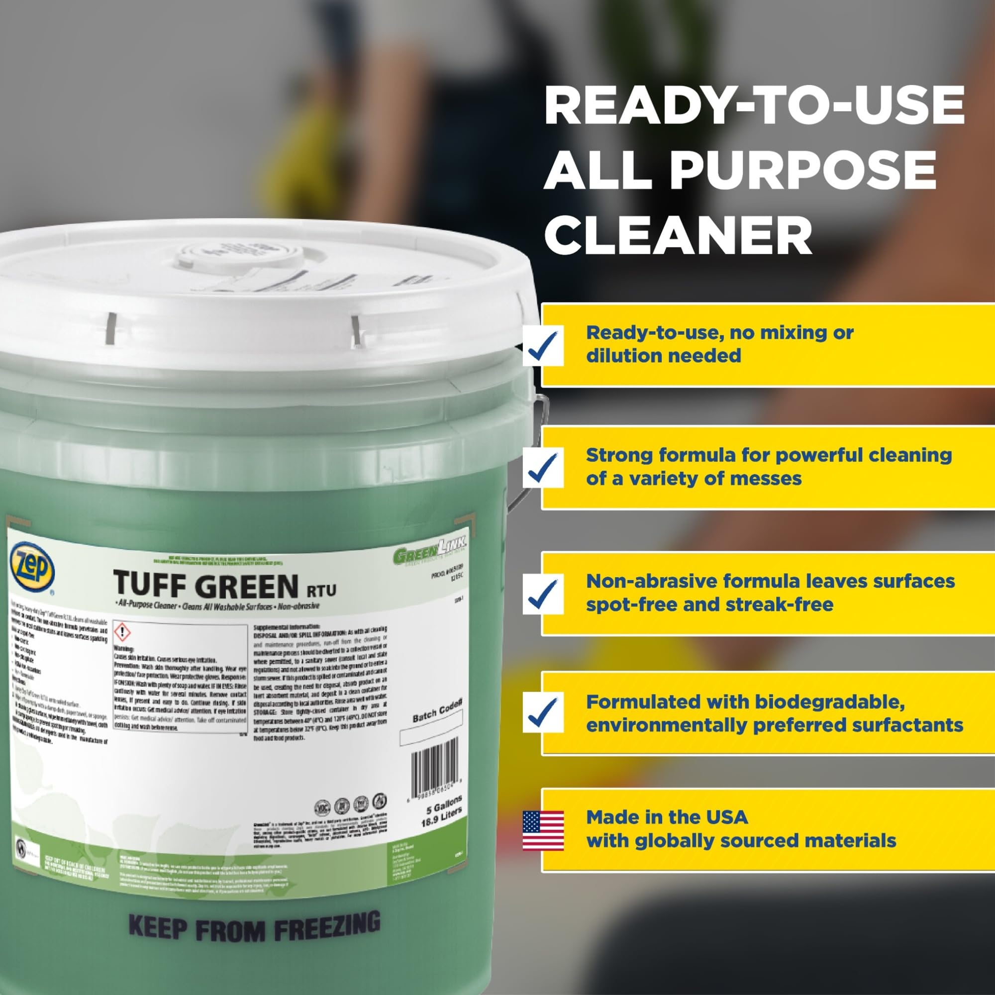Amazon.com: Zep Tuff Green RTU All-Purpose Cleaner - 5 Gallon