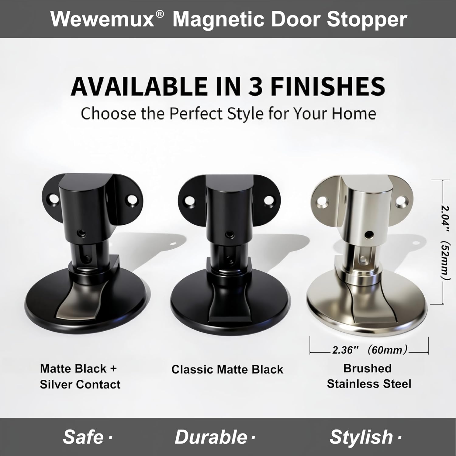 4 Pack Magnetic Door Stopper – Adjustable Magnetic Door Stop for Bottom of Door, Floor Mount Magnet Door Holder with Nail-Free Glue Included, No-Drilling (Silver)