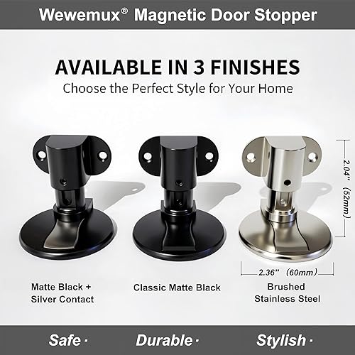 Miniatura 2 de 1 paquete de tope magnético para puerta, tope de puerta ajustable, soporte de puerta de montaje en piso, adhesivo 3M sin taladrar (negro)