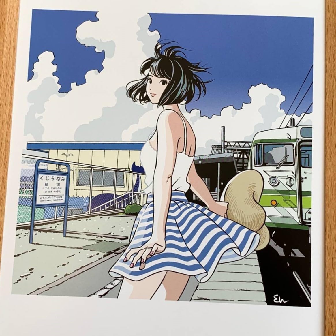 □江口寿史『日曜日のサマートレイン』B5サイズ 額入り 貴重イラスト