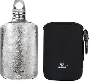 Ultralight Titanium Water Bottle 600ml/21 fl oz Crystallized Finish - Outdoor Camping Hiking Sports Hydration Bottle with Insulating Thermal Sleeve & Leakproof Clip Loop Cap - Slim Design