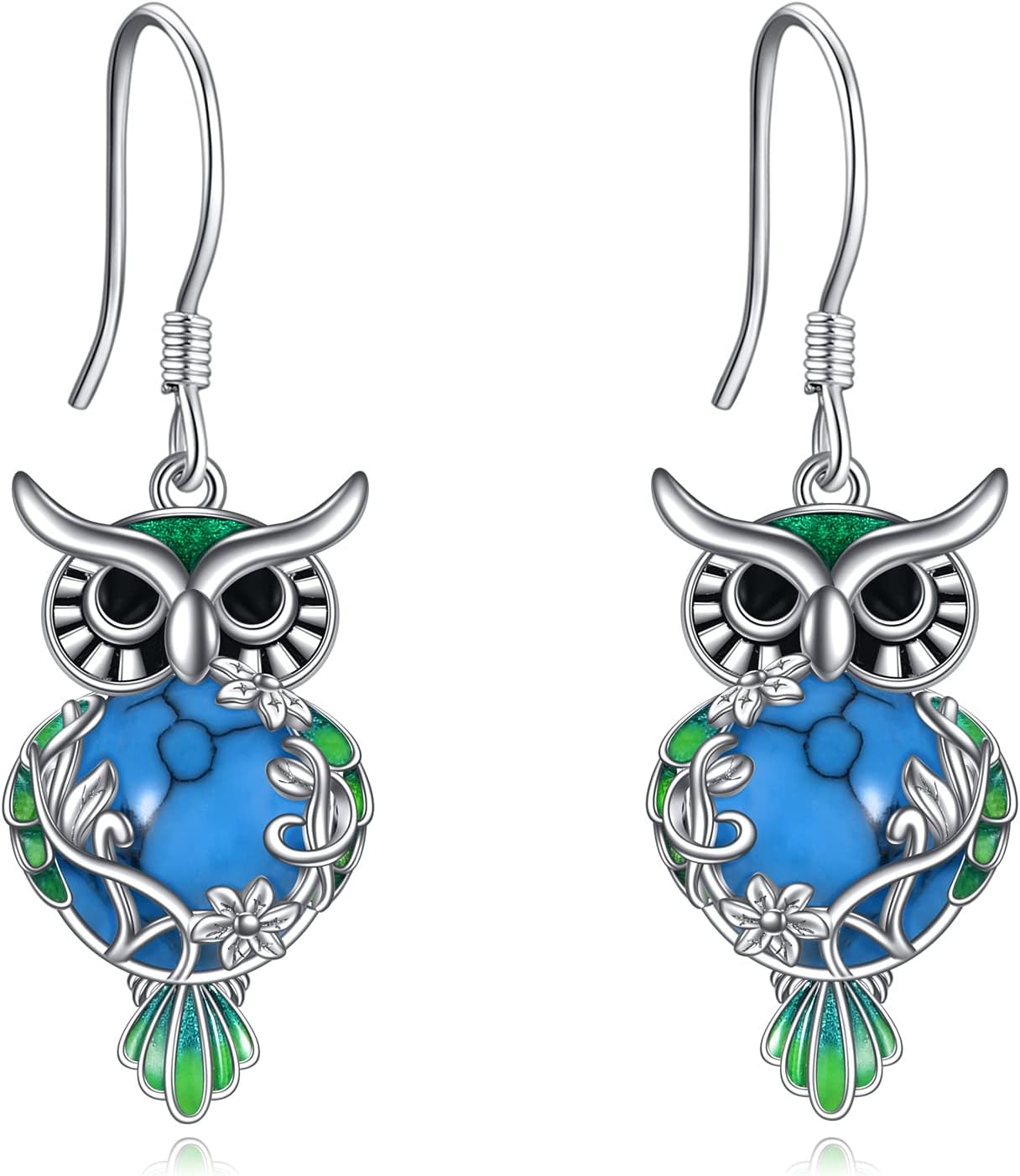 Owl Earrings for Women Sterling Silver Moonstone/Black Onyx/Lapis Lazuli/Jade/Turquoise Dangle Leverback Earrings Jewelry Gifts for Women