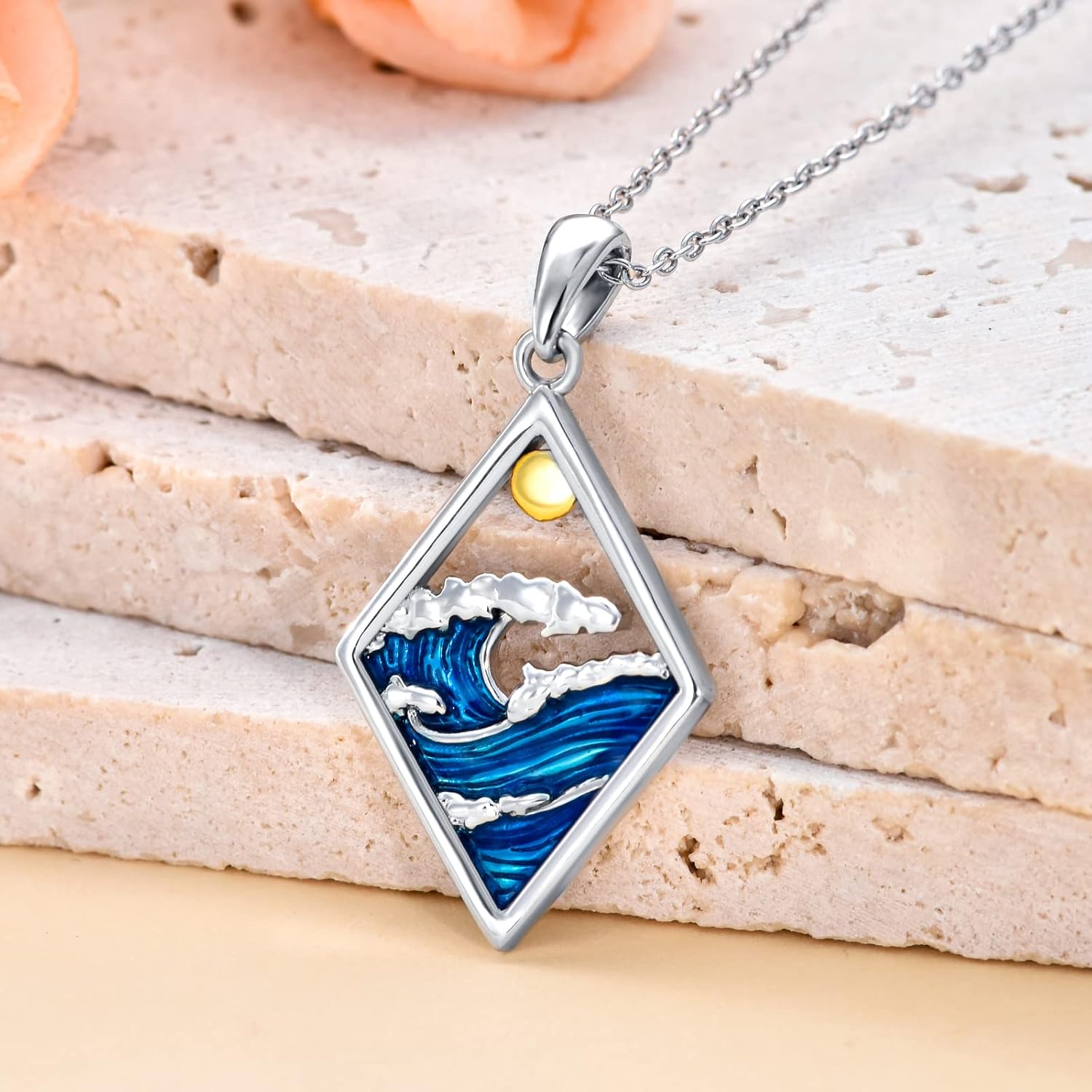 PELOVNY Ocean Wave Necklace for Women 925 Sterling Silver Whale Tail Pendant Beach Nature Jewelry Gifts for Mom Daughter Ocean Lovers - Image 3