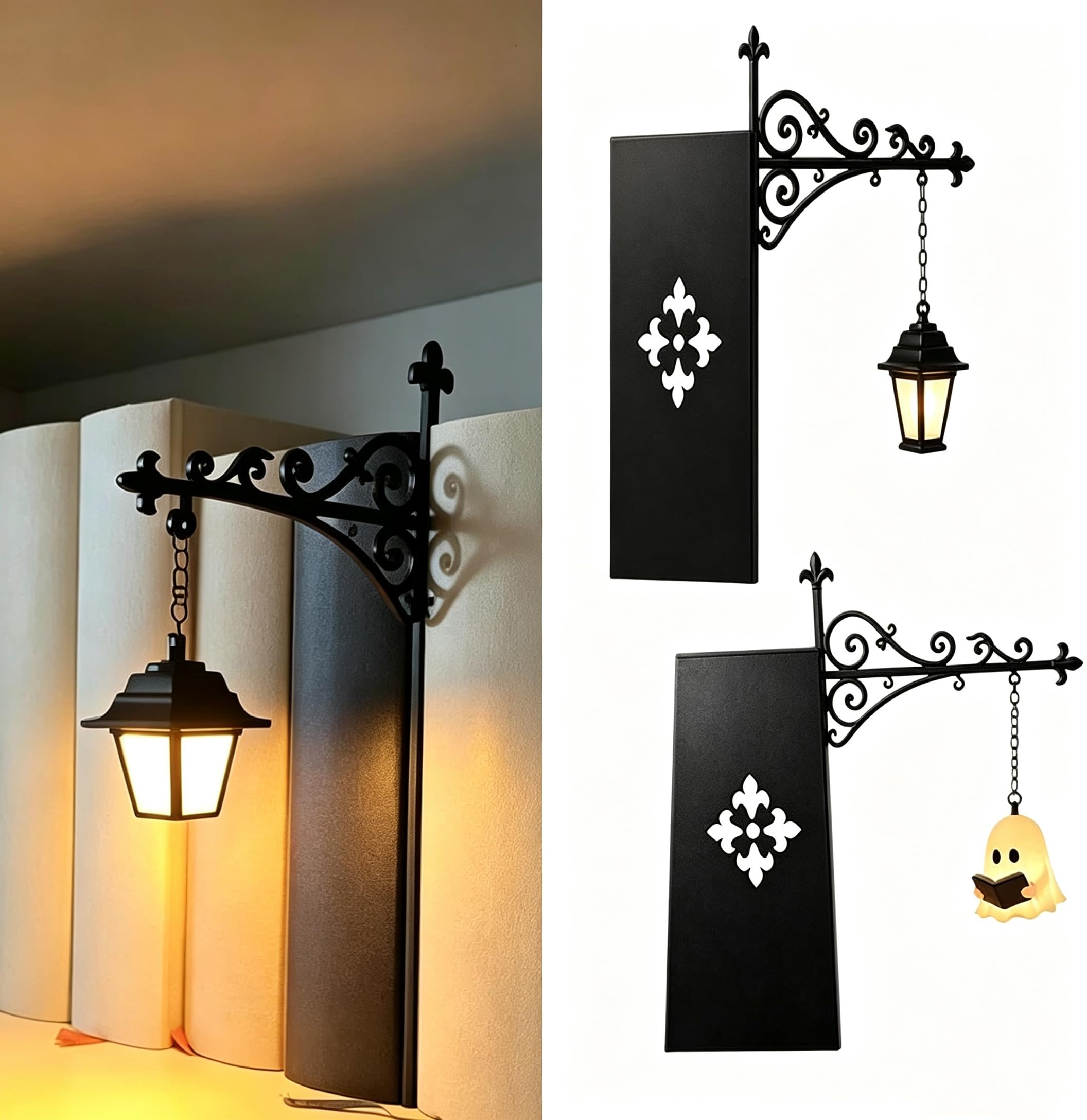 Bookshelf Lantern, Fits Between Books, Ghost Nightlight & Wireless Retro Lantern, Led Shelf Light for Reading Nooks, Indoor Halloween Decor Idea, Shelf & Home Decor, Gift for Book Light