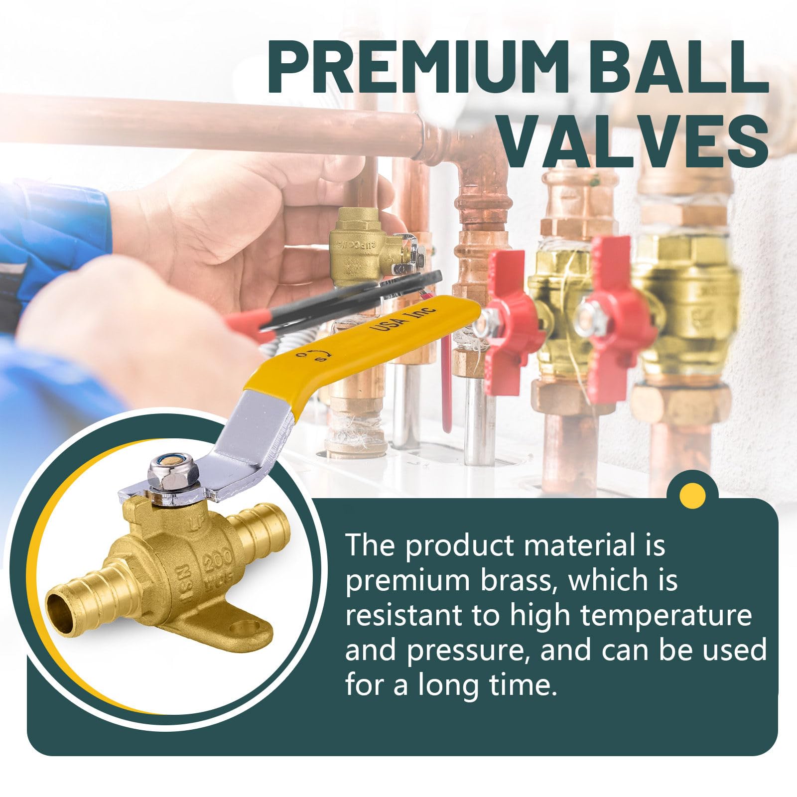 5 valvole a sfera, 1/2" Pex valvola di chiusura a crimpare con orecchio a goccia, in ottone giallo, valvola a sfera di arresto Pex B per tubo olio, acqua aria, carburante, ASTM F1807