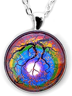 Rainbow Chakra Peace Sign Tree Branches Jewelry Handmade Pendant Necklace