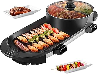 VEVOR 2 in 1 BBQ Pan Grill and Hot Pot with Divider Multifunctional Teppanyaki Grill Pot, Separate Dual Temperature Contro...