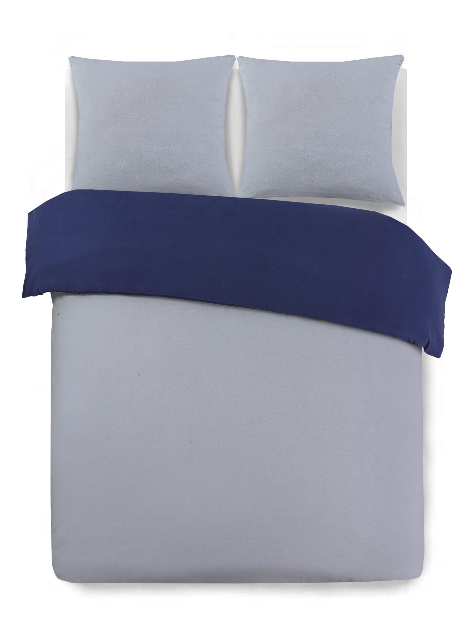 Vision - Set copripiumino reversibile in flanella - blu/grigio - Set copripiumino 260 x 240 cm con 2 federe per letto matrimoniale Kingsize - 100% cotone flanella - morbido e caldo