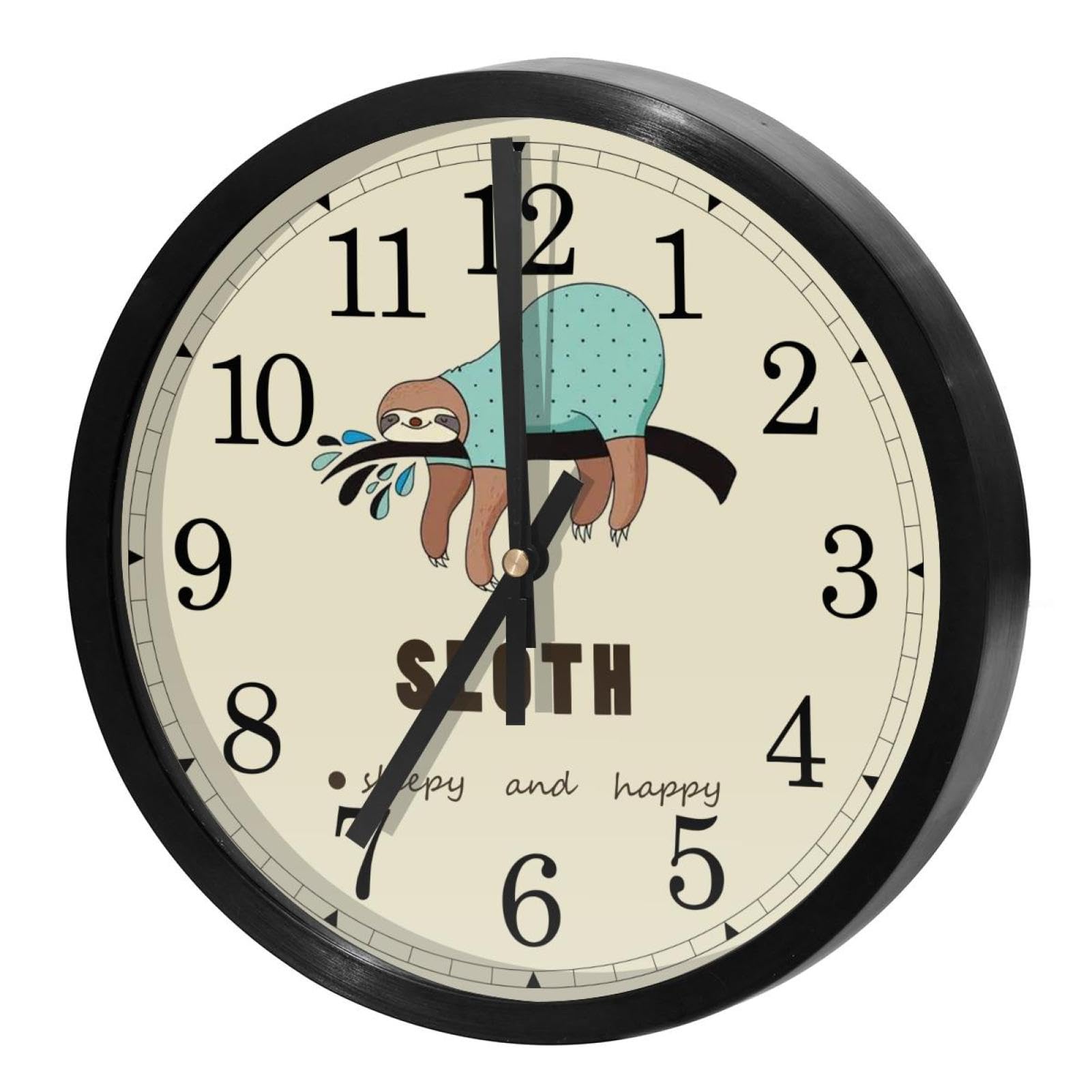 Horloge murale silencieuse à quartz motif paresseux pour cuisine et bureau