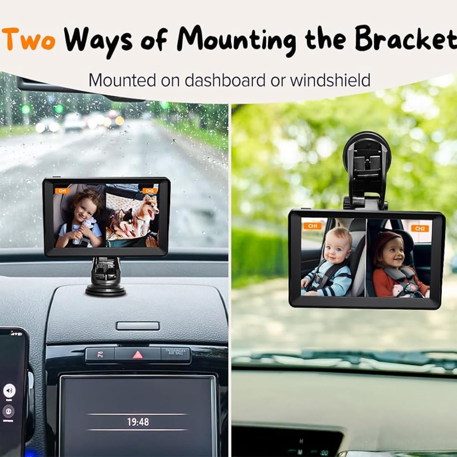 Caméra de Voiture pour bébé, Moniteur de siège arrière à Double Canal 7 Pouces 1080P avec Vision Nocturne IR pour siège arrière