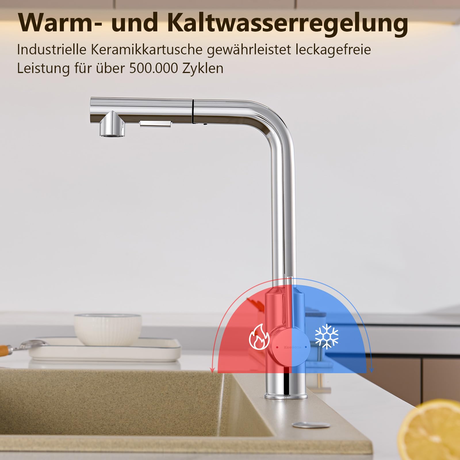 Wasserhahn Küche, Küchenarmatur mit Brause Ausziehbar | Wasserhahn Küche Ausziehbar, Armatur Küche Hochdruck, Mischbatterie 2 Strahlarten, Spültischarmatur Chrom