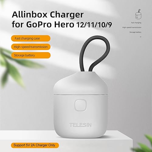 Miniatura 7 de TELESIN Paquete de 2 baterías y cargador USB Allin Box para GoPro Hero 10 Hero 9 negro, con función de lector de tarjetas SD USB 3.0, estuche de