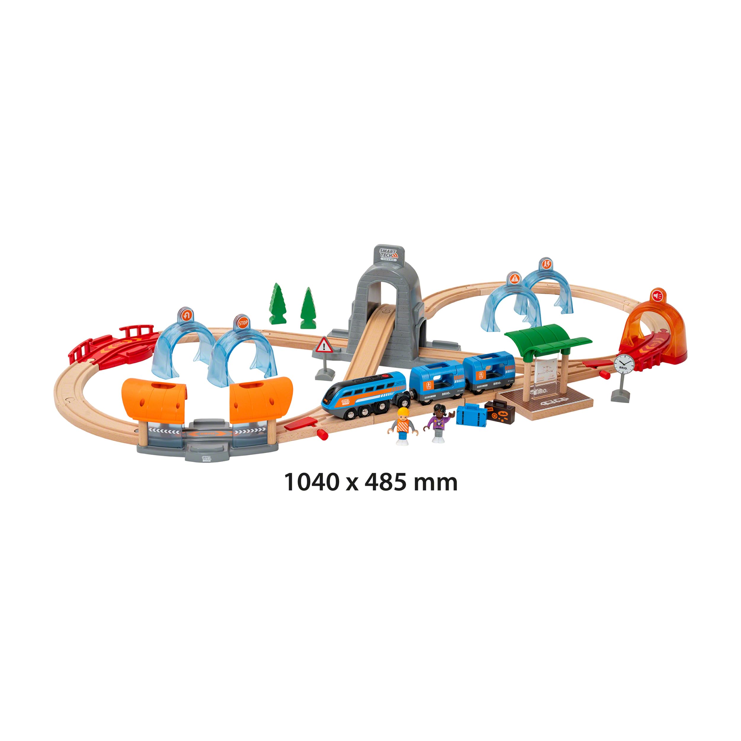 BRIO World 33972 Smart Tech Sound Action Tunnel Reisezug Set - Elektrischer Zug mit Schienen & Tunnel - Interaktives Spielzeug empfohlen ab 3 Jahren