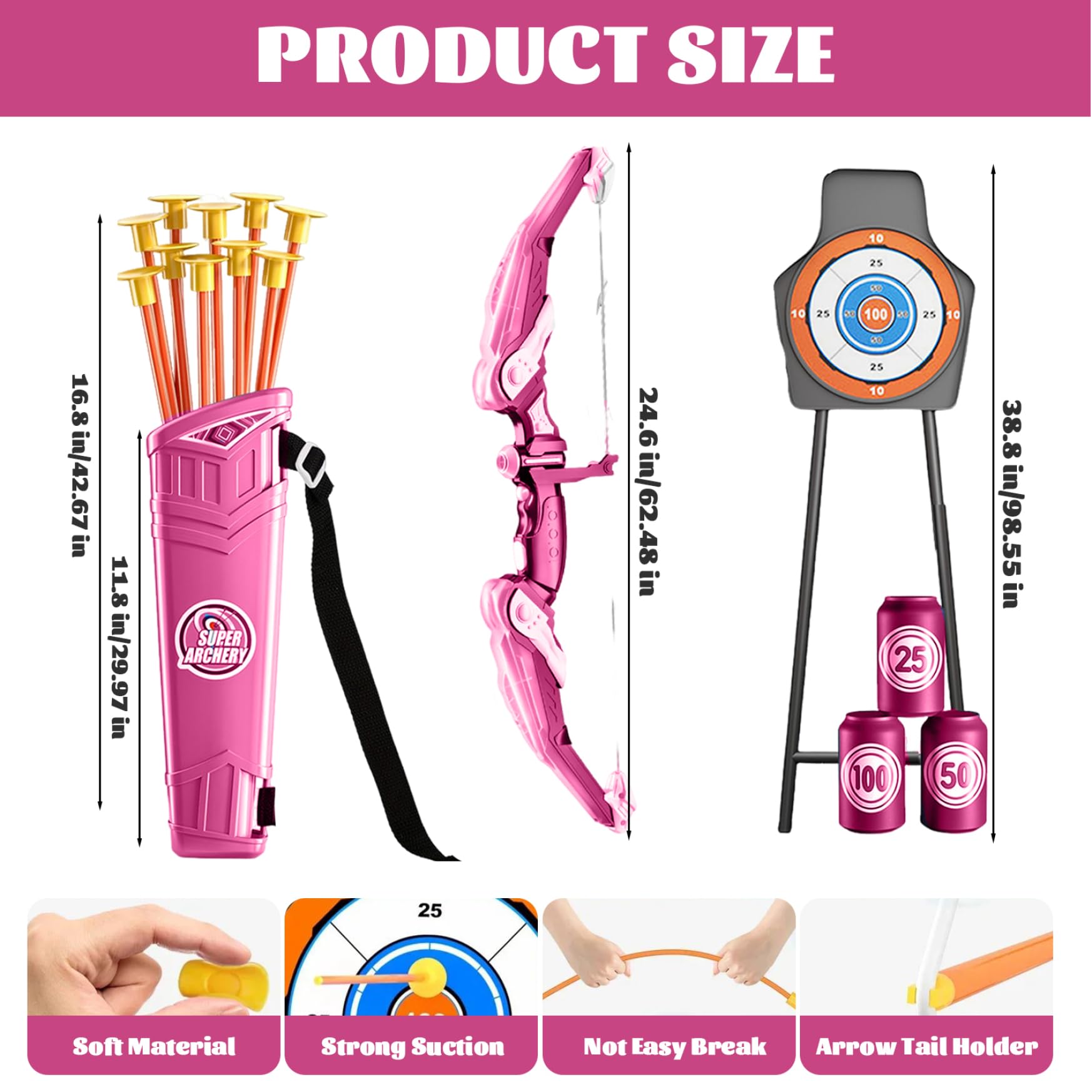 Set Arco e frecce per bambini Set tiro con l'arco per bambini in plastica LED Include custodia per e frecce Bersaglio per freccette bottiglie Giocattoli educativi facili da usare per 4 anni