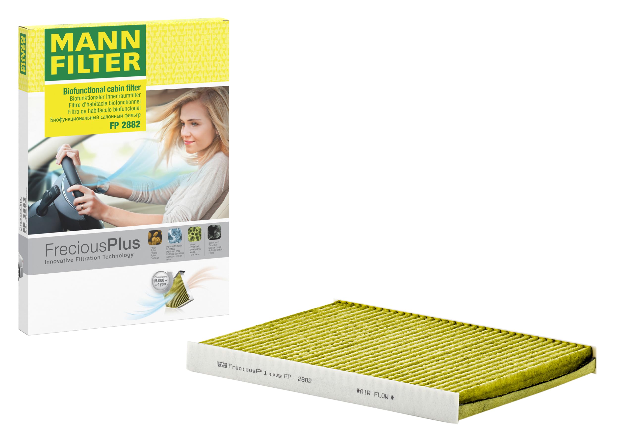 MANN-FILTER FP 2882 Cabin Air Filter - FreciousPlus Biofunctional Pollen Filter - for Cars + Transporters