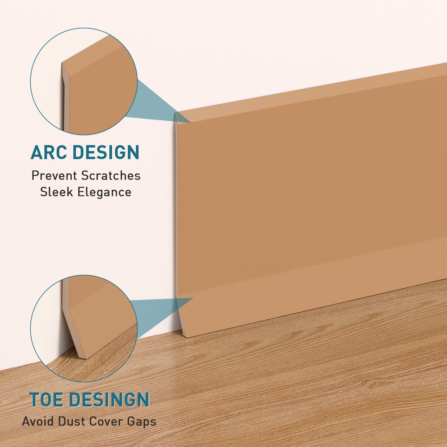 Flexible Baseboard Molding Trim, 4 Inch x 60 Feet Vinyl Wall Base with 10% Wider Self-Adhesive Tape, Peel and Stick Cove Base, Rubber Wall Base Baseboard Trim for Garage, Living Room,Bathrooms, Brown