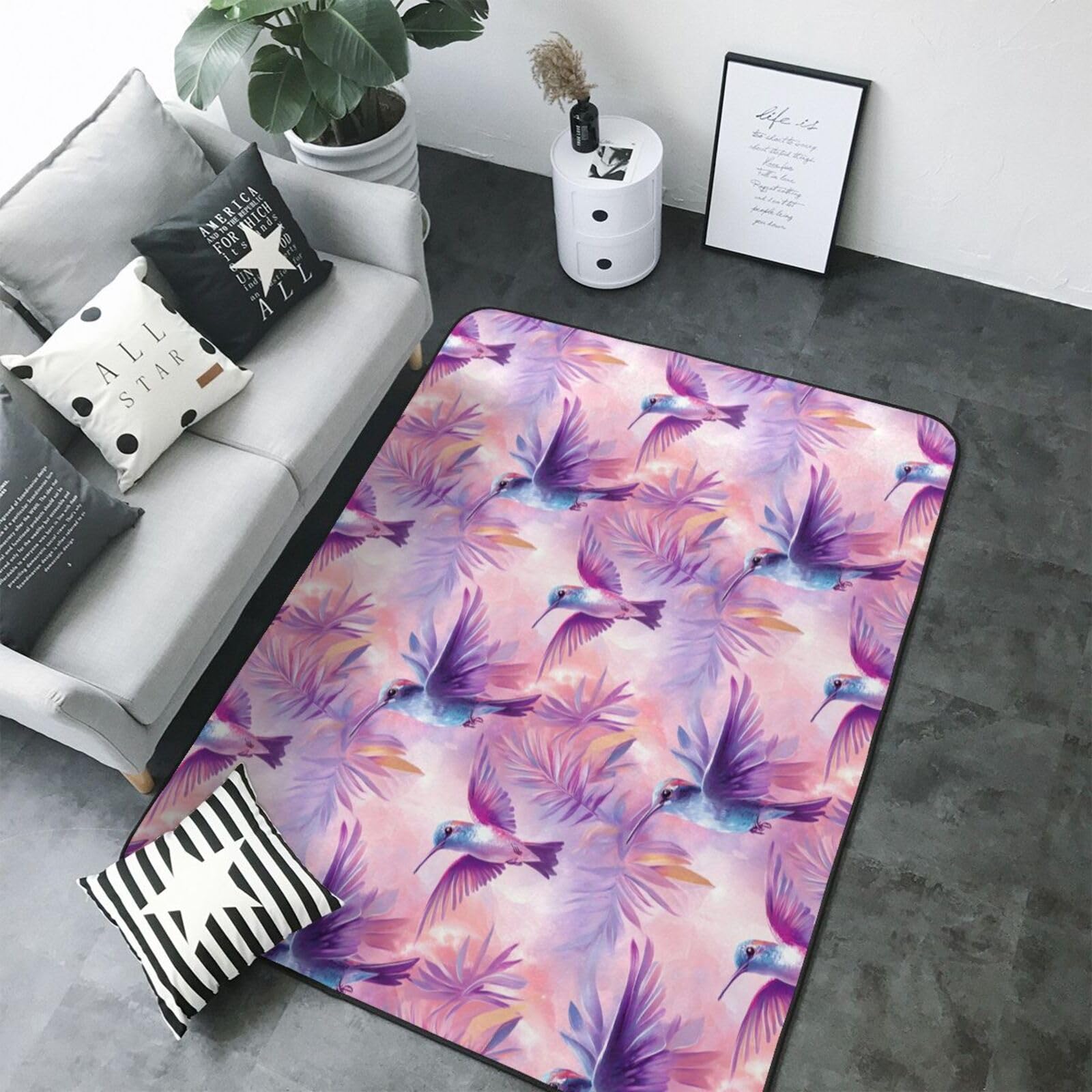Tapis doux pour salle à manger lavable et grand tapis de salon antidérapant violet 147x203