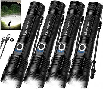 LightingWill Flashlight Rechargeable, High Lumens Flashlight, Super Bright Small LED Flash Light- Zoomable, Adjustable Brightness, Long Lasting for Camping, Outdoors and Home Emergency