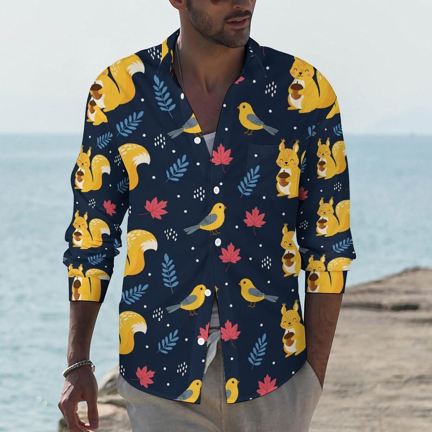 Men's Casual Button Down Shirts Lapel Pocket Long Sleeve Shirt Regular Fit