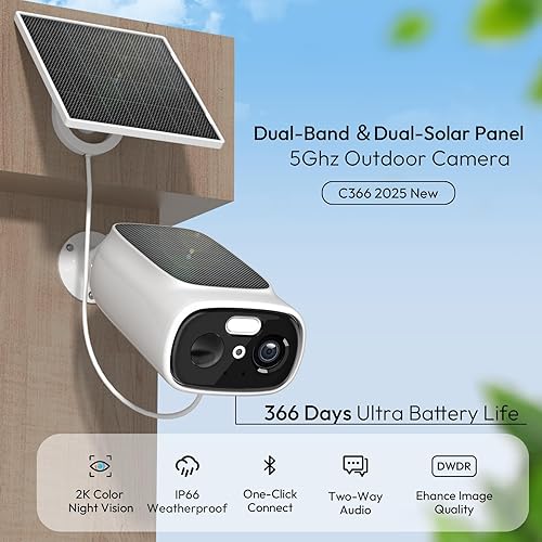 Miniatura 2 de ELECCTV Cámara solar 2K inalámbrica para exteriores, cámaras WiFi de 2.45 Ghz para seguridad del hogar, visión amplia de 130, visión nocturna a