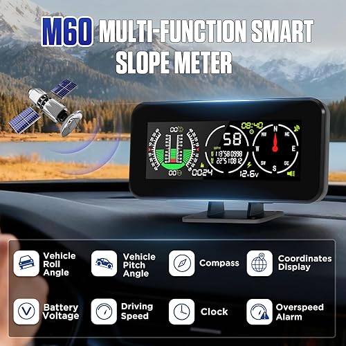 Miniatura 2 de Inclinómetro de coche M60 para vehículos todoterreno SUV, velocímetro GPS MPH KMH con brújula, medidor de inclinación digital multifuncional de