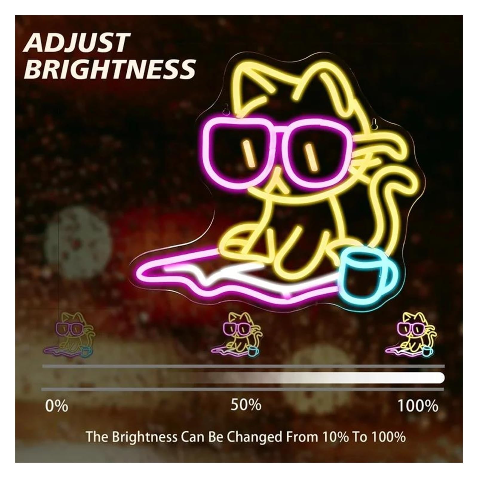 Luces de neón Letreros De Neón Con Diseño De Gato Leyendo Un Libro, Decoración De Pared Para Aula, Fiesta, Biblioteca, Sala De Lectura, Luz Regulable De 32х34cm
