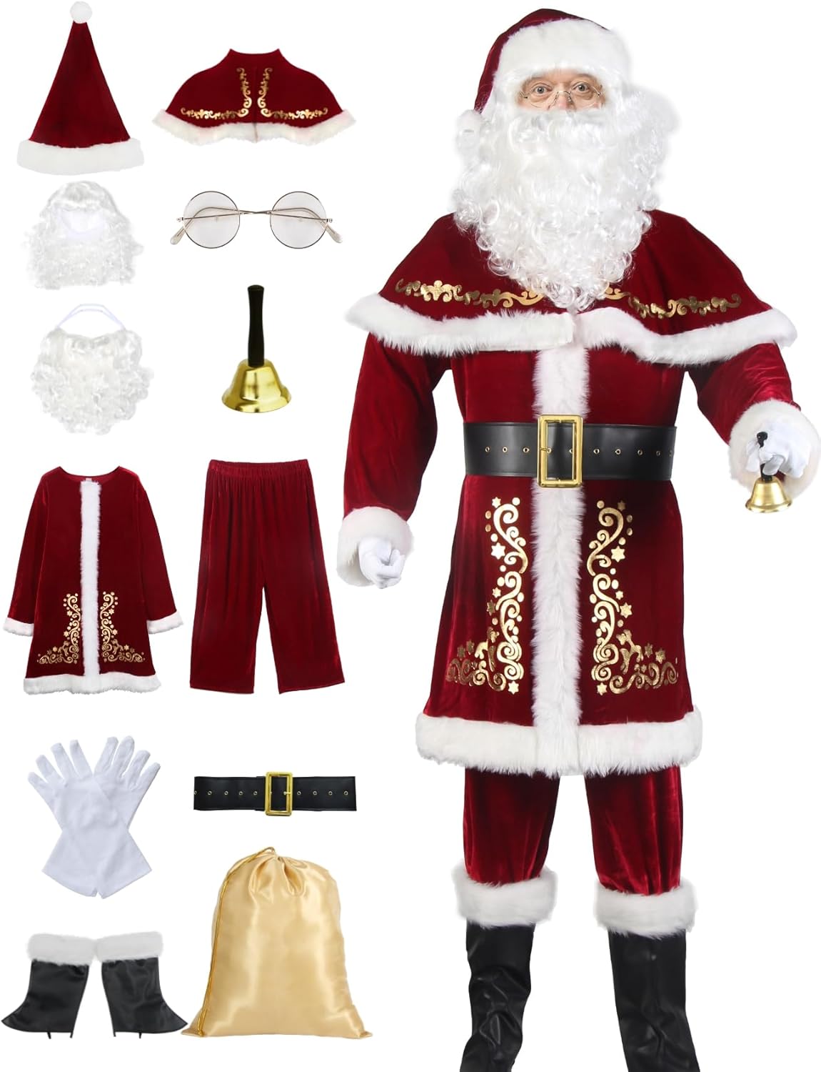 Adult Deluxe Velvet Santa Claus Costume 12pcs Set Santa Claus Suit Outfit for Men in Christmas Holiday - Image 3