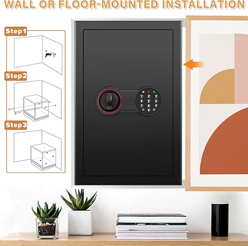 Miniatura 7 de 23.6 pulgadas de alto Caja fuerte grande con luz LED, caja fuerte antirrobo para el hogar con teclado programable, llaves de repuesto y 3 estantes