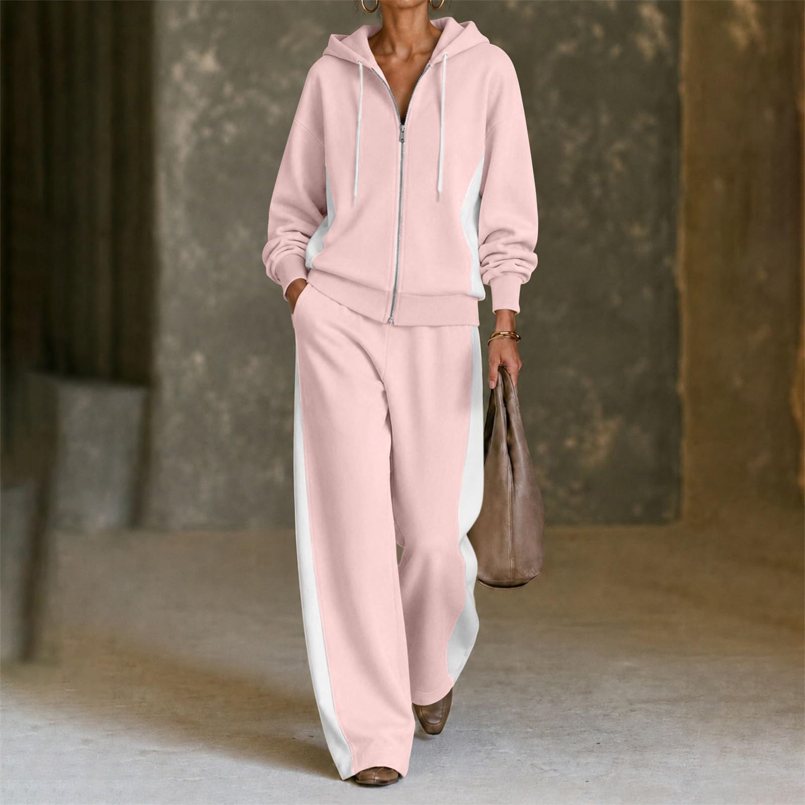 Tuta Donna Sportiva Invernale Felpa con Zip e Cappuccio Pantaloni