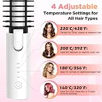 Cordless Curling Iron Rechargeable, 3-in-1 Portable Hair Curler Straightener Brush, 7000mAh with 4 Temps, Anti-Scald & Anti-Frizz Mini Curling Wand for Travel Styling (White)
