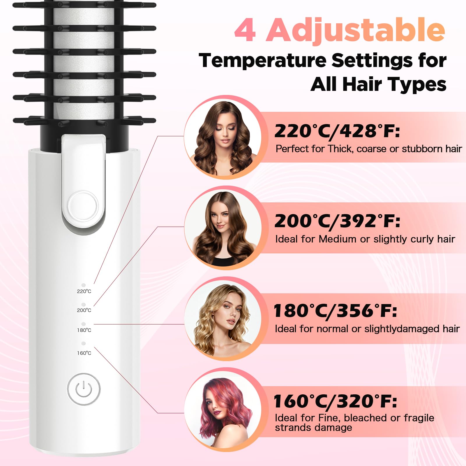 Fer à friser sans fil 32 mm avec 4 températures - Portable - 7000 mAh - Rechargeable par USB - Pour grandes boucles