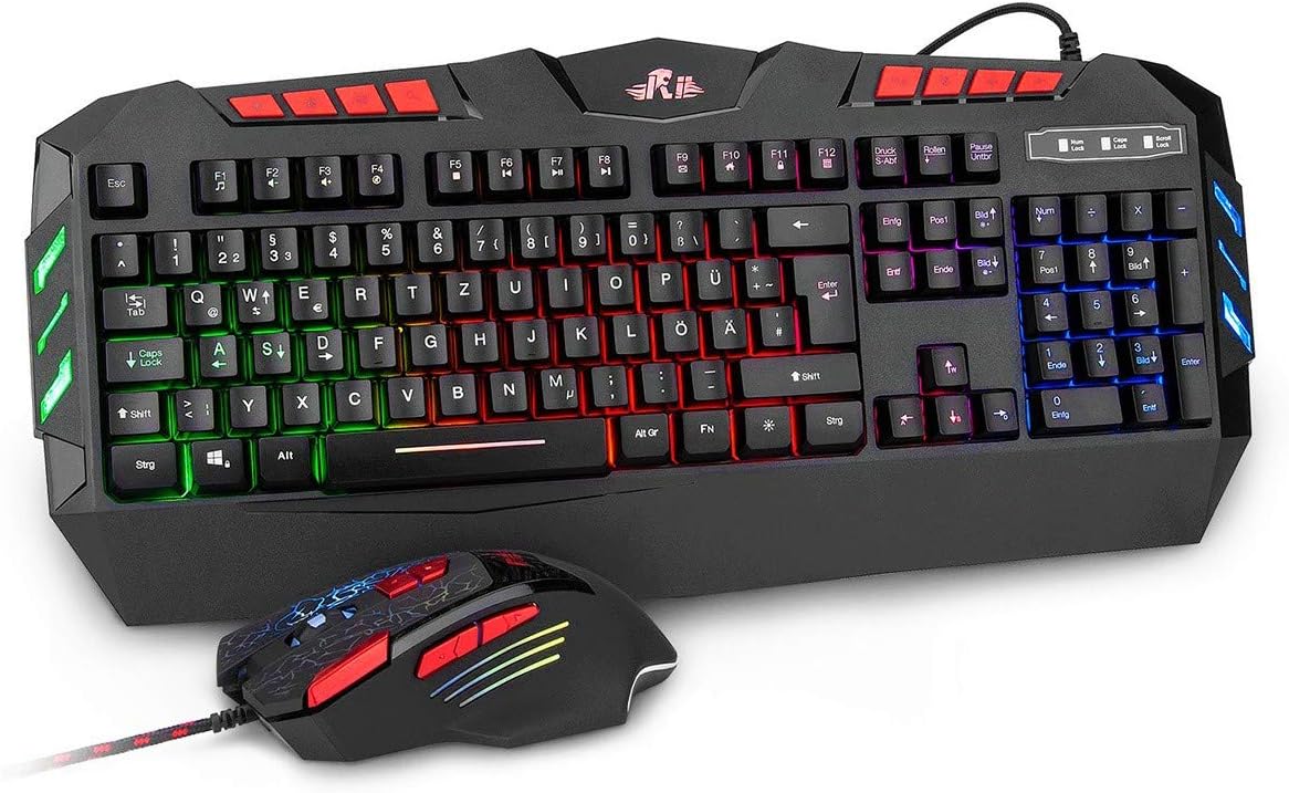 Rii RK900+ Gaming Keyboard and Mouse Set RGB LED Backlight in German